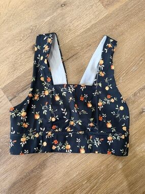 Floral Indura Square-Neck Sports Bra - blue with Orange Floral size 34 B/C